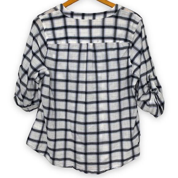 Torrid women's plus size white plaid Harper three quarter sleeve blouse SZ 0X - Picture 2 of 9